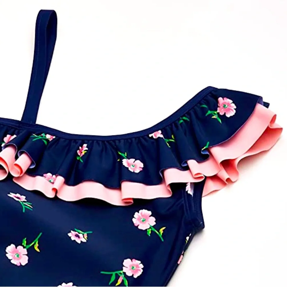 Kanu Surf Girls' Morgan Floral Ruffle 1-Shoulder‎ 1-Piece Swimsuit